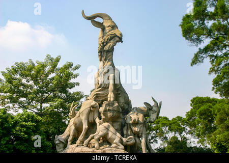 Cinq moutons dans la sculpture sur pierre, Parc Yuexiu Guangzhou Banque D'Images