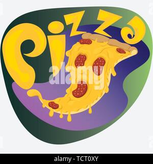 Logo pizza dessiné à la main ou un autocollant avec l'inscription Illustration de Vecteur