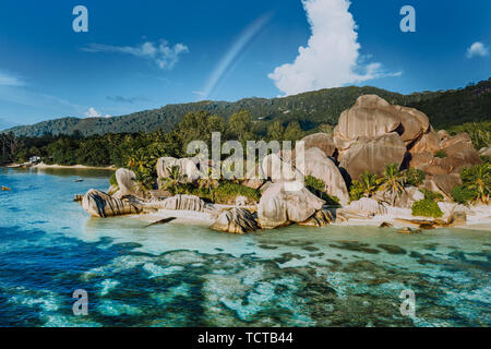 La plus belle Anse Source d'argent beach tropical, La Digue, Seychelles. Concept de voyage exotique de luxe Banque D'Images