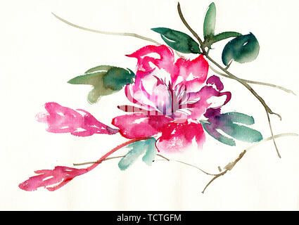 Déco art fond élégante décoration graphique gracieux ornements peints à la peinture chinoise peinture aquarelle encre manuscrit Banque D'Images