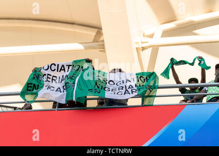 Reims, France. 8 juin, 2019. Partisans (Nigéria) lors de la Coupe du Monde féminine de la fifa France 2019 match du groupe A entre la Norvège 3-0 Nigeria au stade Auguste Delaune à Reims, France, le 8 juin, 2019. Credit : Maurizio Borsari/AFLO/Alamy Live News Banque D'Images