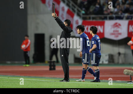 (R-L), Takefusa Kubo Shoya Nakajima (JPN) 9 juin 2019 - Football/soccer : Kirin Challenge Cup match amical entre le Japon 2-0 El Salvador à Hitomebore Stadium à Miyagi, au Japon. Credit : Kenichi Arai/AFLO/Alamy Live News Banque D'Images