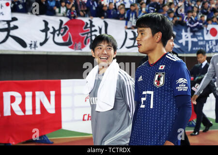 Miyagi, au Japon. 9 juin, 2019. (L-R), Takefusa Kubo Shoya Nakajima (JPN) Football/soccer : Kirin Challenge Cup match amical entre le Japon 2-0 El Salvador à Hitomebore Stadium de Miyagi, Japon . Credit : Kenichi Arai/AFLO/Alamy Live News Banque D'Images