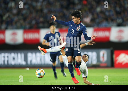 Miyagi, au Japon. 9 juin, 2019. Takumi, (JPN) Football/soccer : Kirin Challenge Cup match amical entre le Japon 2-0 El Salvador à Hitomebore Stadium de Miyagi, Japon . Credit : Kenichi Arai/AFLO/Alamy Live News Banque D'Images