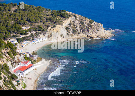 Vue aérienne de la plage à Javea Barraca Portitxol, Espagne Banque D'Images