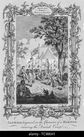 "Alfred, déguisé dans le caractère d'un Harper, l'affichage de la Camp danois', 1773. Créateur : Charles Grignion. Banque D'Images