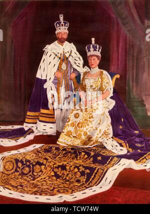 "Leurs Majestés le roi George V et la Reine Marie dans leurs robes de couronnement", 1911, (1951). Organisateur : W&D Downey. Banque D'Images