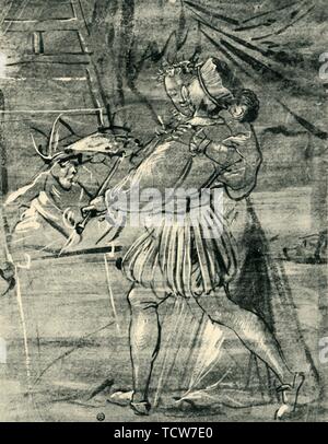 Artiste avec jeune femme en face d'un chevalet, 1580, (1943). Organisateur : Tobias Stimmer. Banque D'Images