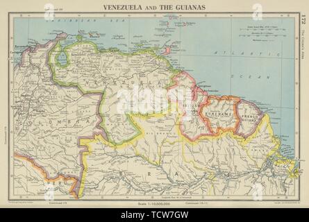 Le Venezuela et la Guyane. British Français Néerlandais au Suriname. BARTHOLOMEW 1947 map Banque D'Images