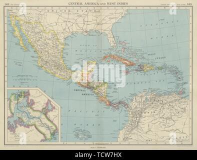 Caraïbes/Amérique centrale. L'encart Zone du Canal de Panama. BARTHOLOMEW 1947 carte ancienne Banque D'Images