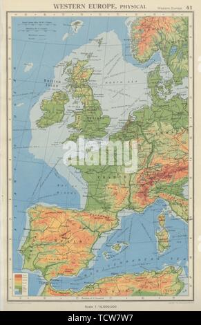 L'EUROPE DE L'OUEST. Chemins de fer principaux et physiques. BARTHOLOMEW 1947 old vintage map Banque D'Images