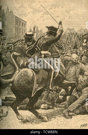 Le massacre de Peterloo : hussards chargement de la personnes, Manchester, 1819 (c1890). Créateur : Inconnu. Banque D'Images