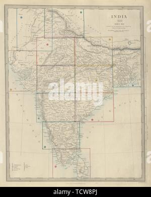 Carte de l'indice de l'Inde britannique. Français listes & possessions portugaises. 1874 SDUK Banque D'Images