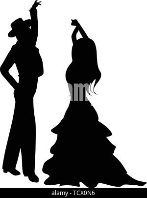 Danseurs de Flamenco silhouettes, isolés et des objets groupés sur fond blanc Illustration de Vecteur