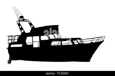 Yacht à moteur silhouette sur fond blanc Illustration de Vecteur