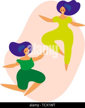 Schéma des danseuses. Les femmes qui exécutent la danse à l'école, studio. Des personnages féminins. Groupe de jeunes professionnels de la danse. Smiling young women enjoying dance party. Illustration de Vecteur