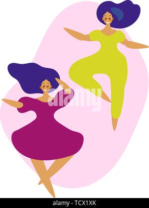 Schéma des danseuses. Les femmes qui exécutent la danse à l'école, studio. Des personnages féminins. Groupe de jeunes professionnels de la danse. Smiling young women enjoying dance party. Illustration de Vecteur