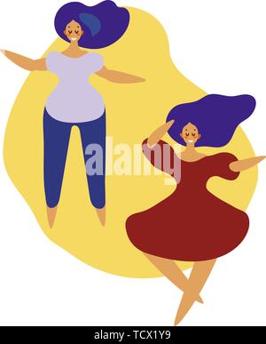 Schéma des danseuses. Les femmes qui exécutent la danse à l'école, studio. Des personnages féminins. Groupe de jeunes professionnels de la danse. Smiling young women enjoying dance party. Illustration de Vecteur