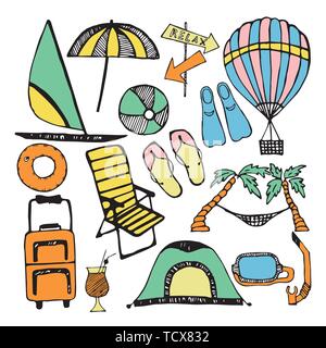 Gribouillages d'été. L'icône d'été ensemble. Illustration de Vecteur