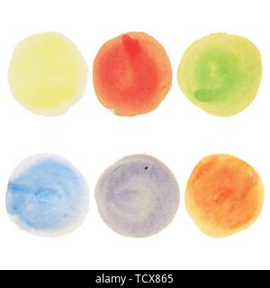 Ensemble d'aquarelles colorées cercle peint main isolé sur fond blanc. Illustration de Vecteur
