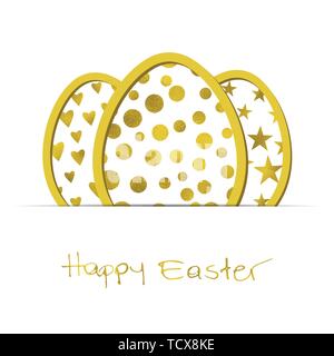 Fond blanc de Pâques avec des œufs d'or et Grunge. texte calligraphié Vector illustration. L'élément de conception pour des invitations, cartes de vœux. Illustration de Vecteur