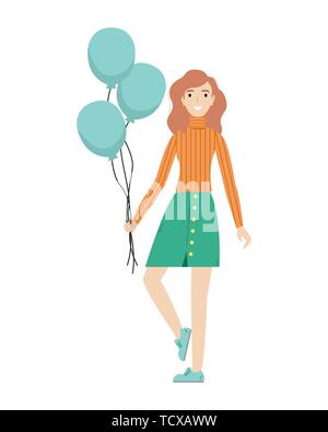 Heureux redhead girl avec des ballons dans ses mains. Félicitations pour votre anniversaire. Télévision vector illustration Illustration de Vecteur