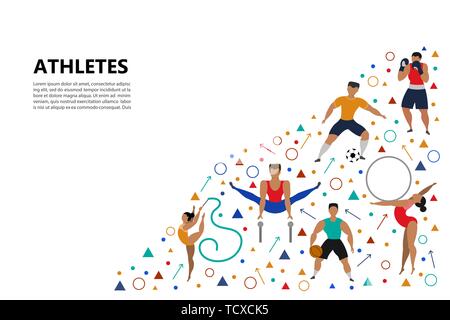 Ensemble de personnes athlétiques (joueur de football, boxeur, joueur de basket-ball, gymnastique rythmique, gymnastique) diverses sortes de sports. Sport Concept. Vect Illustration de Vecteur