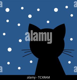 Chat noir à la neige à la nuit Illustration de Vecteur