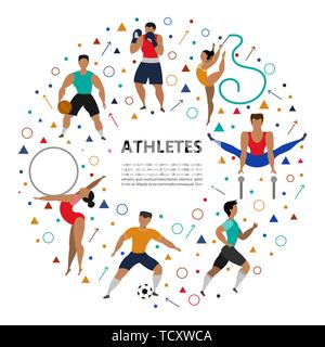 Ensemble de personnes athlétiques (joueur de football, runner, boxeur, joueur de basket-ball, gymnastique rythmique, gymnastique) diverses sortes de sports. Le sport d'hiver Illustration de Vecteur