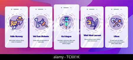 Des fouilles archéologiques et des outils de référencement vecteur Mobile App Page écran Illustration de Vecteur