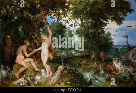 Le Jardin d'Eden avec la chute de l'homme, c. 1615. Organisateur : Brueghel, Jan, l'ancien (1568-1625). Banque D'Images