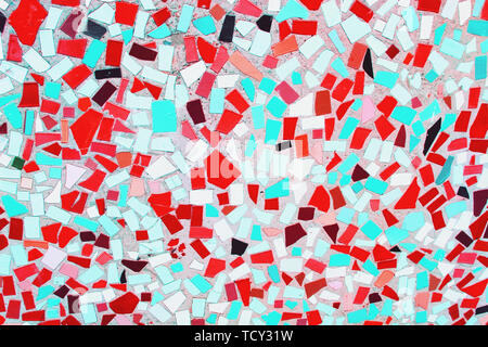 Gros plan du quartier branché de menthe de couleur, rouge et blanc à motifs de carreaux en céramique mosaïque abstract background Banque D'Images