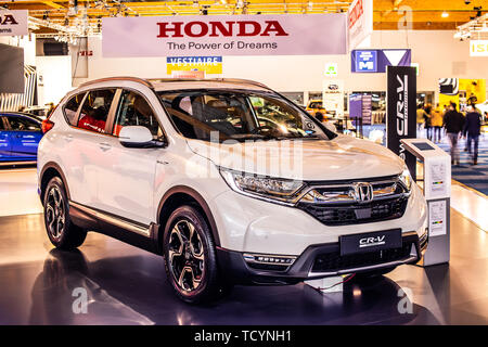 Bruxelles, Belgique, 20 janvier, 2019 : blanc toutes nouvelle Honda CR-V à Bruxelles Salon de l'automobile, crossover compact fabriqué par Honda Banque D'Images