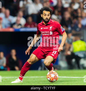 1 juin 2019 Madrid, Espagne La finale de la Ligue des Champions de football : Tottenham Hotspur v Liverpool l +r Mohamed Salah(Liverpool FC) Banque D'Images