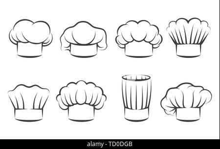 Chef cuisinier d'icônes. Hand drawn chefs toque vector illustration,  cuisine cuisinière caps isolé sur fond blanc Image Vectorielle Stock - Alamy