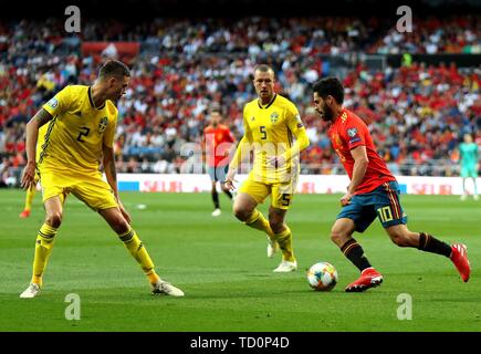 Madrid, Espagne. 10 Juin, 2019. La CITP (R) fait concurrence au cours de l'UEFA Euro 2020 football match de qualification du groupe F entre l'Espagne et la Suède à Madrid, Espagne, le 10 juin 2019. L'Espagne a gagné 3-0. Crédit : Edward F. Peters/Xinhua/Alamy Live News Banque D'Images