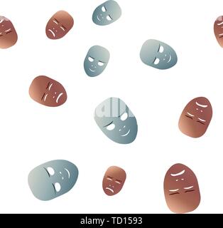 Modèle sans masque de théâtre avec tristesse et sourire en émotion. Vector illustration. Bronze et d'argent des masques avec zone de gradient isolated on white Illustration de Vecteur