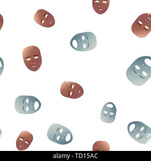 Modèle sans masque de théâtre avec sourire et de peur de l'émotion. Vector illustration. Bronze et d'argent des masques avec zone de gradient isolated on white Illustration de Vecteur