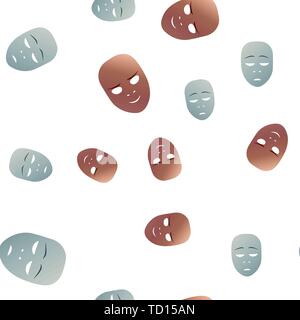 Modèle sans masque de théâtre avec apathie et sourire en émotion. Vector illustration. Les masques de bronze et argent avec gradient isolated on white backgroun Illustration de Vecteur
