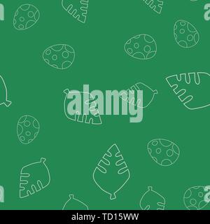 Profil de fluide contour des feuilles et des oeufs dinosaurus arbre. Isolé sur fond vert. Vector illustration. Illustration de Vecteur