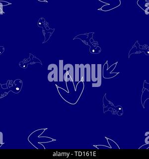 Profil de fluide contour des dinosaurus tyrannosaure et empreinte écologique. Isolé sur fond bleu. Vector illustration. Illustration de Vecteur