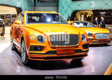 Genève, Suisse, le 06 mars 2019 : Bentley Bentayga à Genève International Motor Show, l'avant-moteur, toutes roues motrices SUV de luxe commercialisés par Bentley Banque D'Images