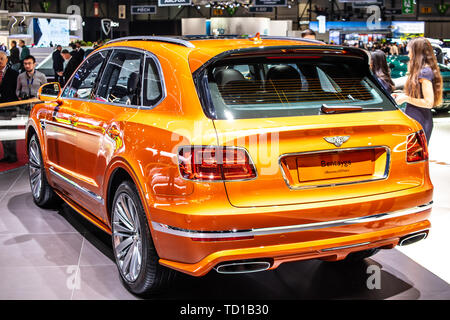 Genève, Suisse, le 06 mars 2019 : Bentley Bentayga à Genève International Motor Show, l'avant-moteur, toutes roues motrices SUV de luxe commercialisés par Bentley Banque D'Images