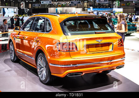 Genève, Suisse, le 06 mars 2019 : Bentley Bentayga à Genève International Motor Show, l'avant-moteur, toutes roues motrices SUV de luxe commercialisés par Bentley Banque D'Images