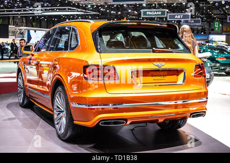 Genève, Suisse, le 06 mars 2019 : Bentley Bentayga à Genève International Motor Show, l'avant-moteur, toutes roues motrices SUV de luxe commercialisés par Bentley Banque D'Images