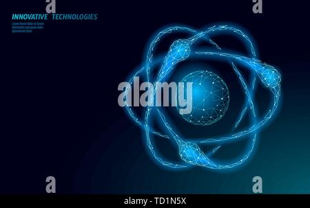 La structure de l'atome science signe. E-learning en ligne d'études supérieures à distance concept. Low poly 3D render physique chimie design modèle de page. Internet Illustration de Vecteur