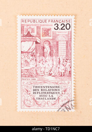 FRANCE - VERS 1980 : un timbre imprimé en France montre la relation diplomatique avec la Thaïlande, vers 1980 Banque D'Images