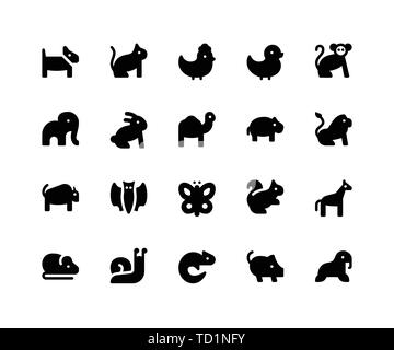 Simple Jeu d'Animal vecteur connexes Glyph d'icônes. Contient des icônes telles que chien, chat, Poussin, canard, singe et plus. pixel perfect icônes vectorielles basé sur 32 Illustration de Vecteur