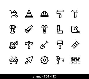 Simple Jeu d'icônes de ligne de vecteur d'activités sur la construction. Contient des icônes telles que Barrow, casque, marteau, perceuse, scie et plus. pixel perfect vector icons b Illustration de Vecteur