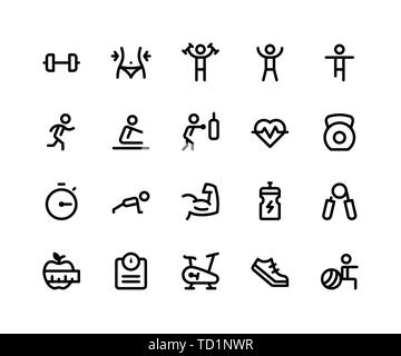 Simple Jeu d'icônes de ligne de vecteur à la forme physique. Contient de telles icônes sous la forme d'haltère, exercice, exécuter, boxe, pousser vers le haut et plus. pixel perfect vector icons Illustration de Vecteur